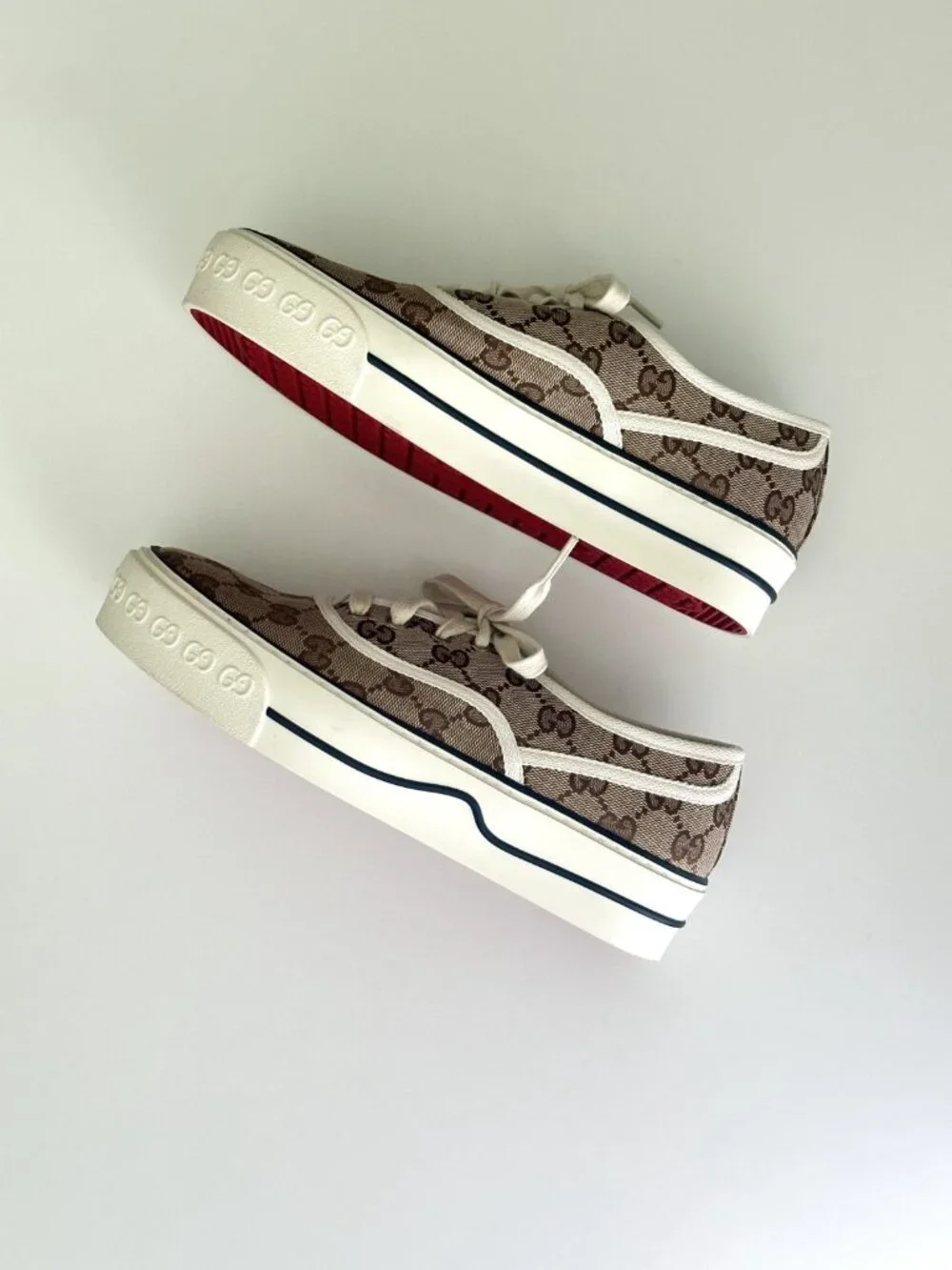 Women's GUCCI GG Logo Brown Canvas Tennis 1977 Platform Sneakers Size 37 - Picture 4 of 12